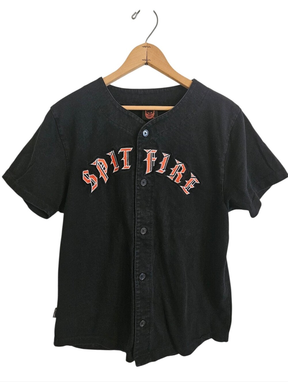 Spitfire Old English Black Baseball Jersey Big Head Button Up Mens Sz M